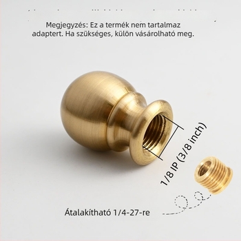Sárgaréz gömbölyű asztali lámpa alkatrészei: díszfej, árnyékoló tartó és díszes sapkák