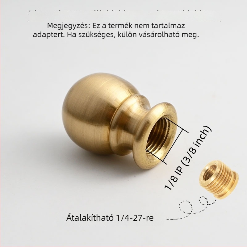 Sárgaréz gömbölyű asztali lámpa alkatrészei: díszfej, árnyékoló tartó és díszes sapkák