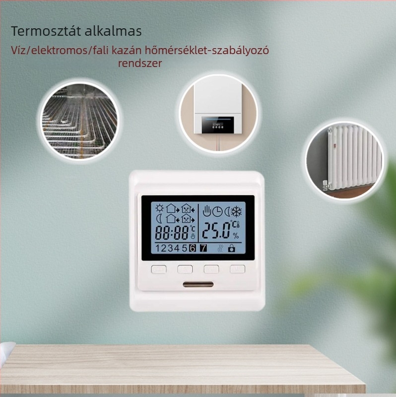 E53 vezeték nélküli termosztát padlófűtéshez, falra szerelhető kazánpanel, hangvezérlés, állítható hőmérséklet