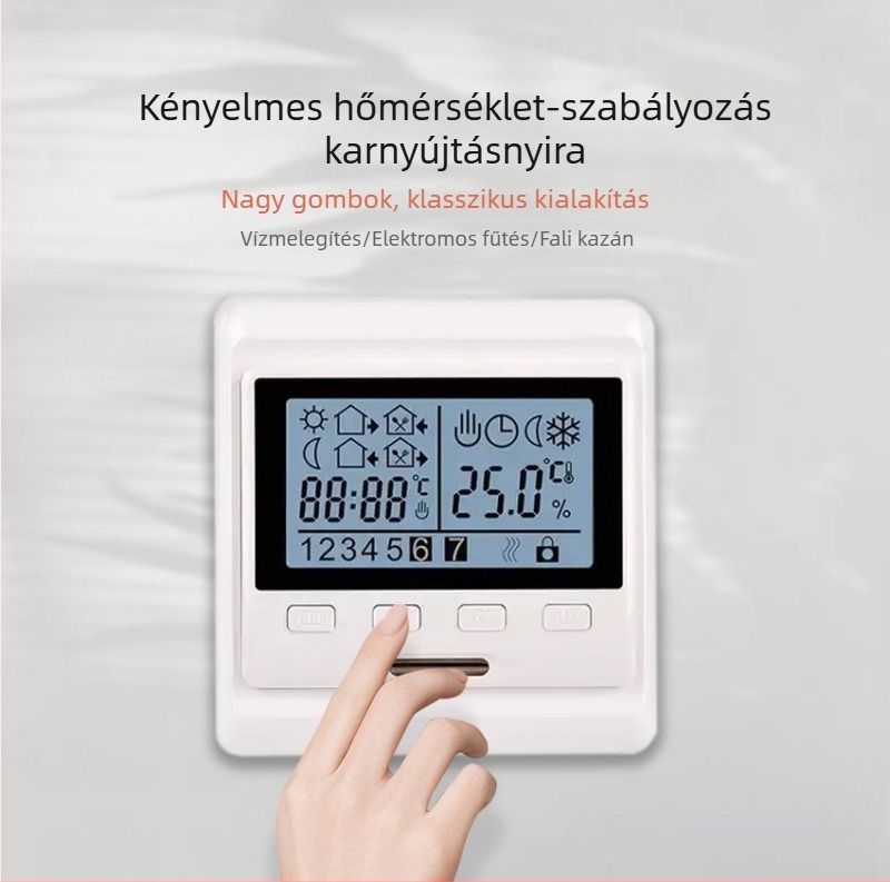 E53 vezeték nélküli termosztát padlófűtéshez, falra szerelhető kazánpanel, hangvezérlés, állítható hőmérséklet