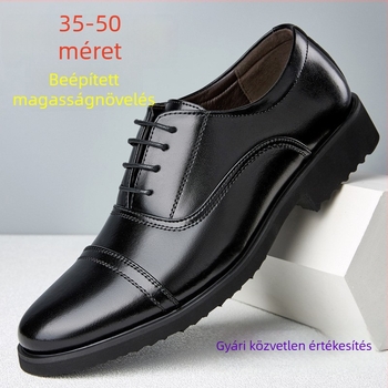 Férfi hivatalos bőrből készült cipő, valódi bőr, alacsony felsőrész, gumírozott talp, magasságot növelő, csúszásmentes, kopásálló, méretek 35-50