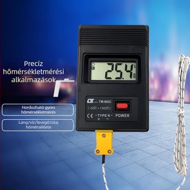 TM-902C Gyors hőmérő termopárral, hordozható elektronikus hőmérő beépített vezetékes, -50-től 1300 °C-ig
