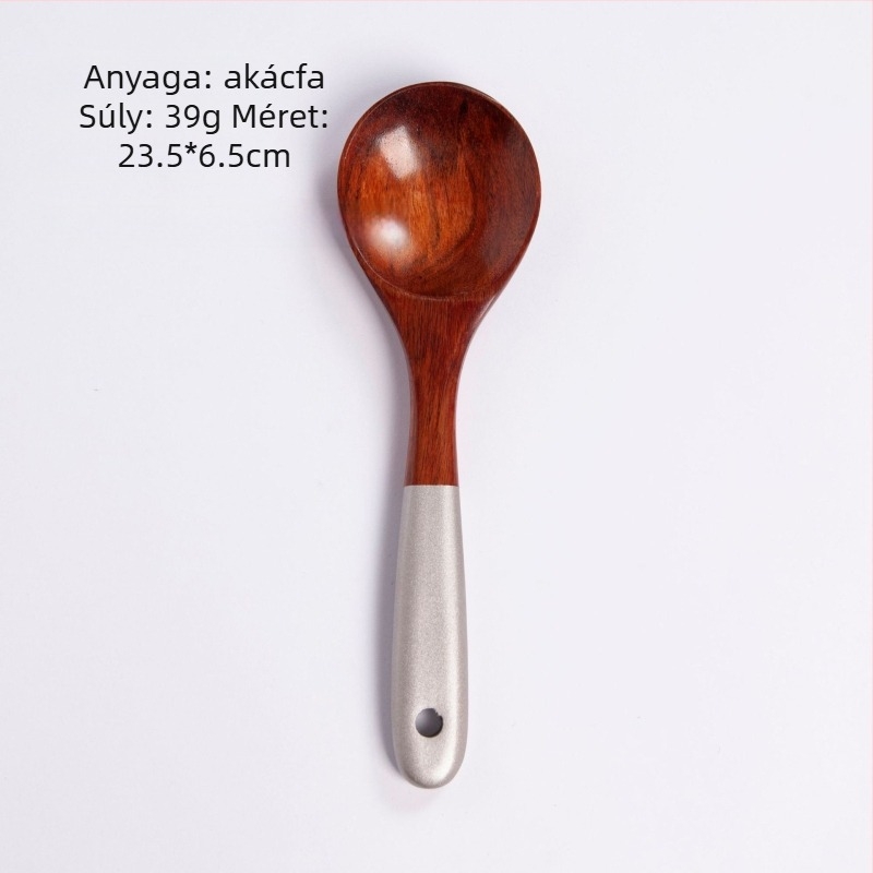 Teakfa konyhai eszközök készlet: hosszú nyelű spatula, rizskanál, nagy leveskanál, szűrőkanál