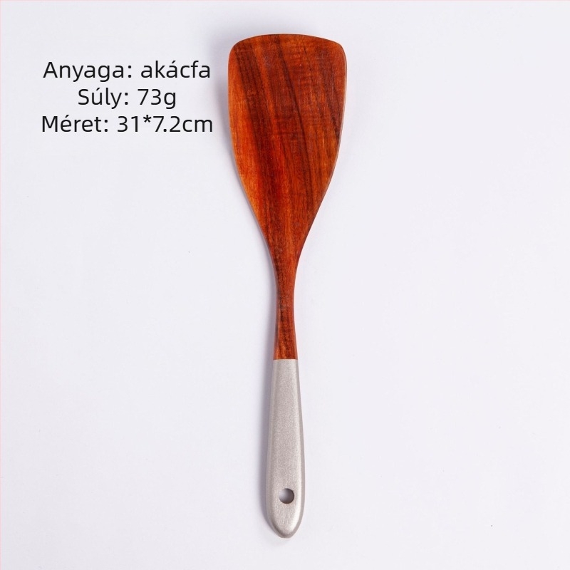 Teakfa konyhai eszközök készlet: hosszú nyelű spatula, rizskanál, nagy leveskanál, szűrőkanál