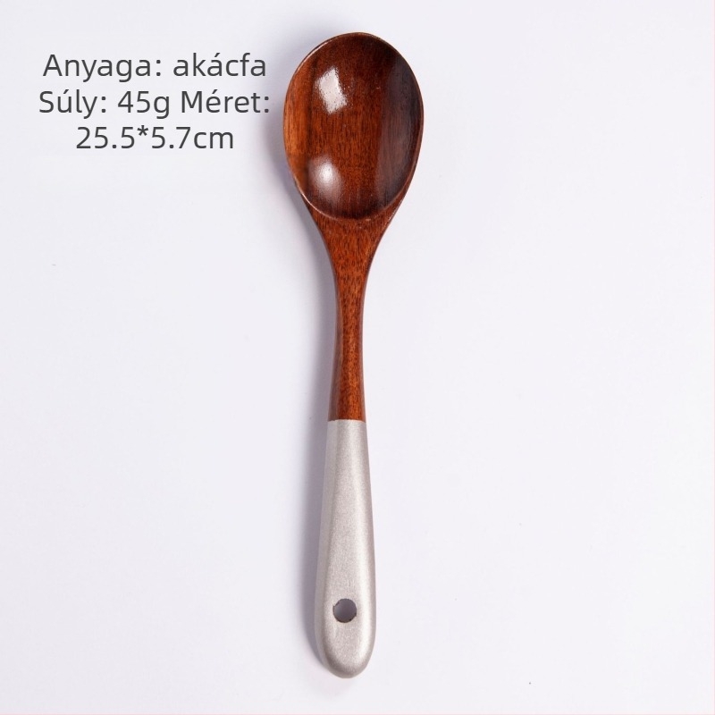 Teakfa konyhai eszközök készlet: hosszú nyelű spatula, rizskanál, nagy leveskanál, szűrőkanál