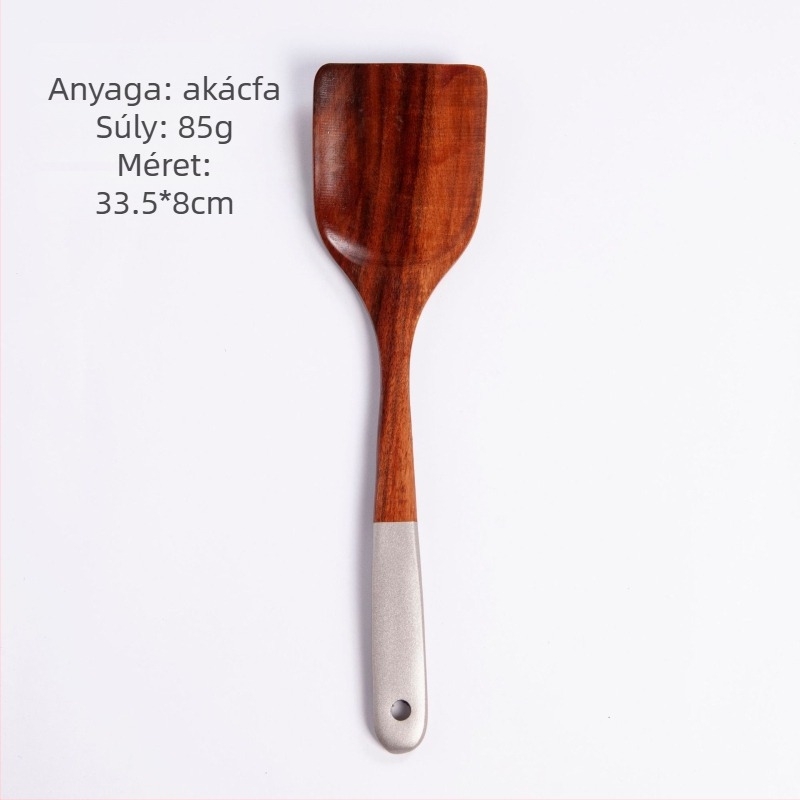 Teakfa konyhai eszközök készlet: hosszú nyelű spatula, rizskanál, nagy leveskanál, szűrőkanál