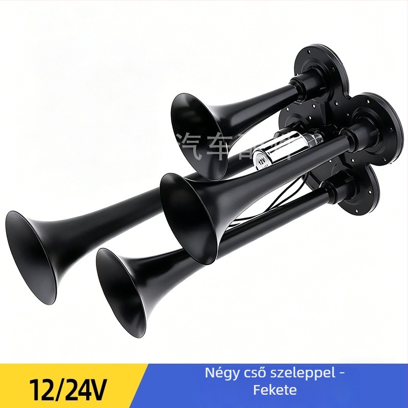 Négycsöves levegőkürt, 12/24V, 150 dB, elektromos vezérlésű teherautókhoz