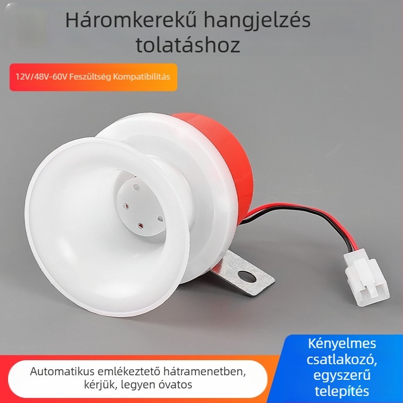 Hangvezérelt tolató kürt triciklire, Zongshen, Huaihai és Loncin modellékhez, 12V, kétvezetékes csatlakozás