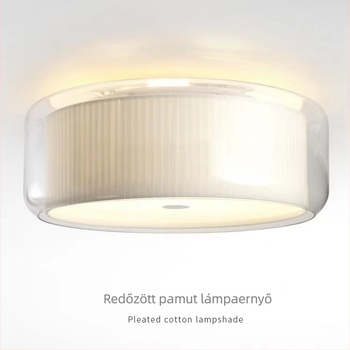 Kerek textil árnyékolós mennyezeti lámpa üveggel, LED világítás, modern minimalistikus stílus