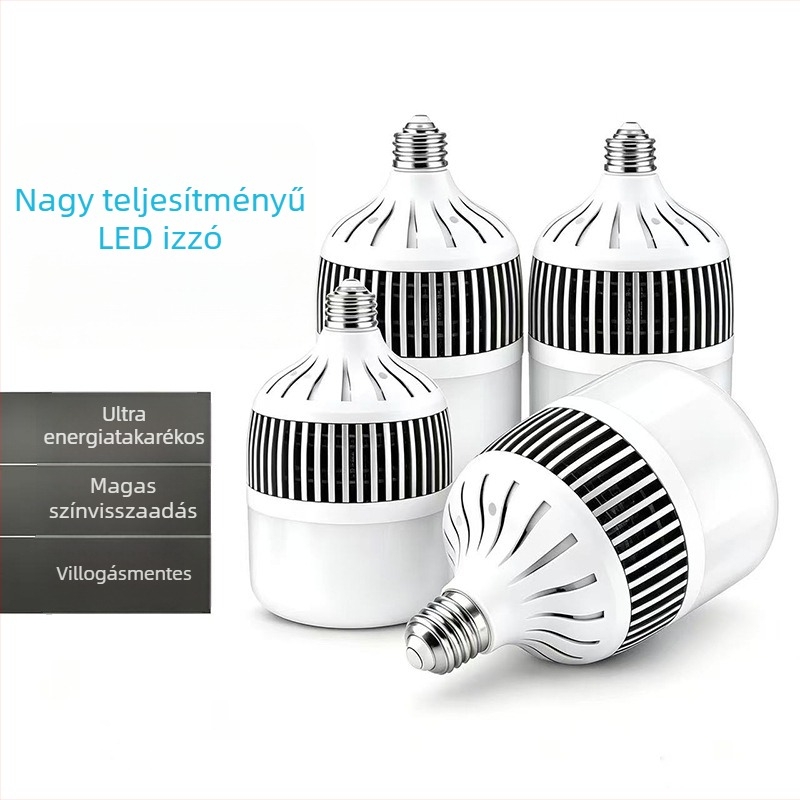 LED lámpa E27es foglalattal, bordázott hőleadó radiátor, energiatakarékos, 100W/150W/200W, alumínium ház, 360° fénykör, IP42