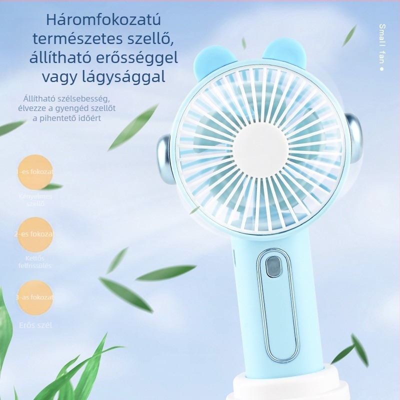 Háromfokozatú USB-s töltésű kézi, mini hordozható asztali ventilátor cartoon dizájnnal