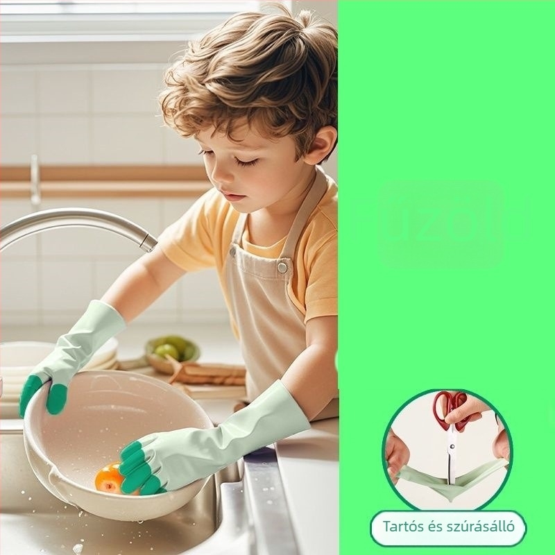Gyerekeknek mosogatáshoz való kesztyűk, csúszásmentes, vízálló, latexből vastagított, háztartási feladatokra, kis méret, konyhai tisztítás
