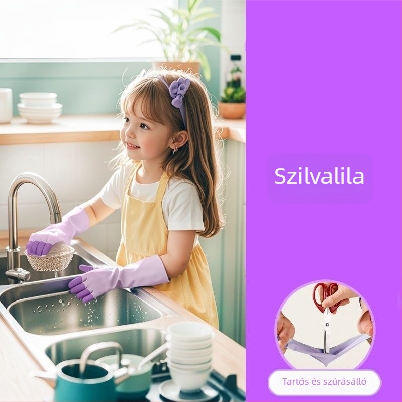 Gyerekeknek mosogatáshoz való kesztyűk, csúszásmentes, vízálló, latexből vastagított, háztartási feladatokra, kis méret, konyhai tisztítás