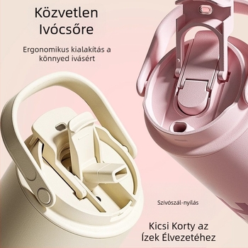 Fogantyús termosz pohár, nagy kapacitású, 316 rozsdamentes acél, kültéri használatra