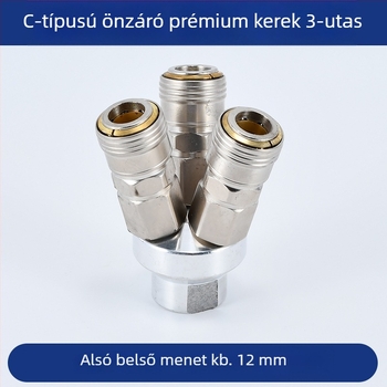 Önzáródó C-típusú kerek kétszárnyú pneumatikus gyorscsatlakozó SMY légpumpákhoz/kompresszorokhoz; SMV kerek háromutas csatlakozó