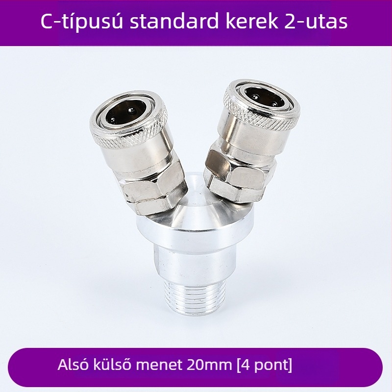Önzáródó C-típusú kerek kétszárnyú pneumatikus gyorscsatlakozó SMY légpumpákhoz/kompresszorokhoz; SMV kerek háromutas csatlakozó