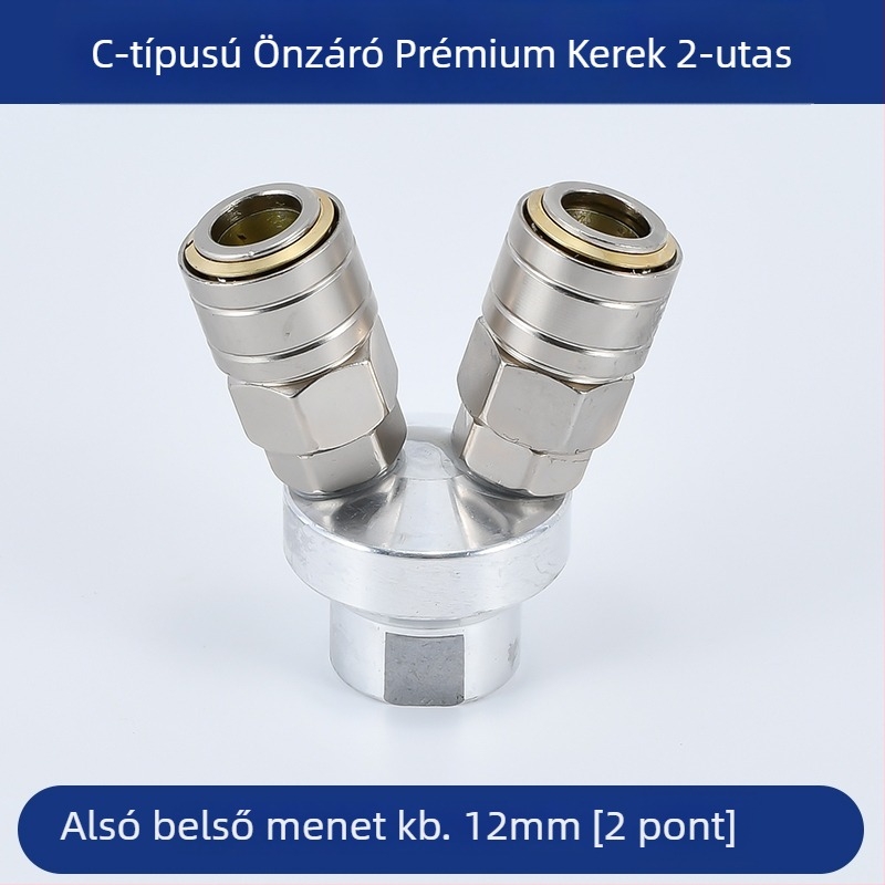 Önzáródó C-típusú kerek kétszárnyú pneumatikus gyorscsatlakozó SMY légpumpákhoz/kompresszorokhoz; SMV kerek háromutas csatlakozó