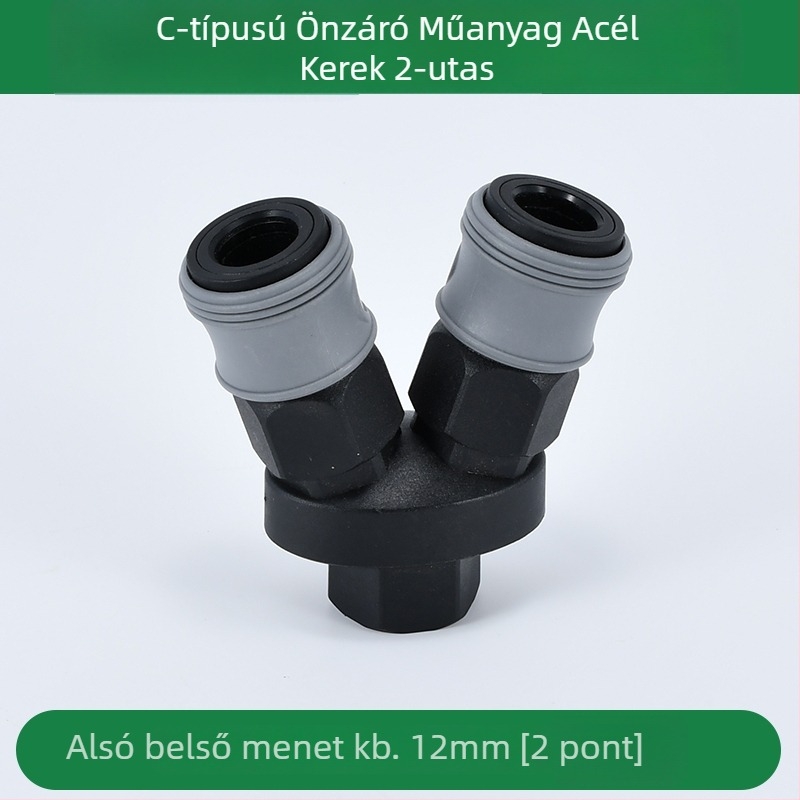 Önzáródó C-típusú kerek kétszárnyú pneumatikus gyorscsatlakozó SMY légpumpákhoz/kompresszorokhoz; SMV kerek háromutas csatlakozó