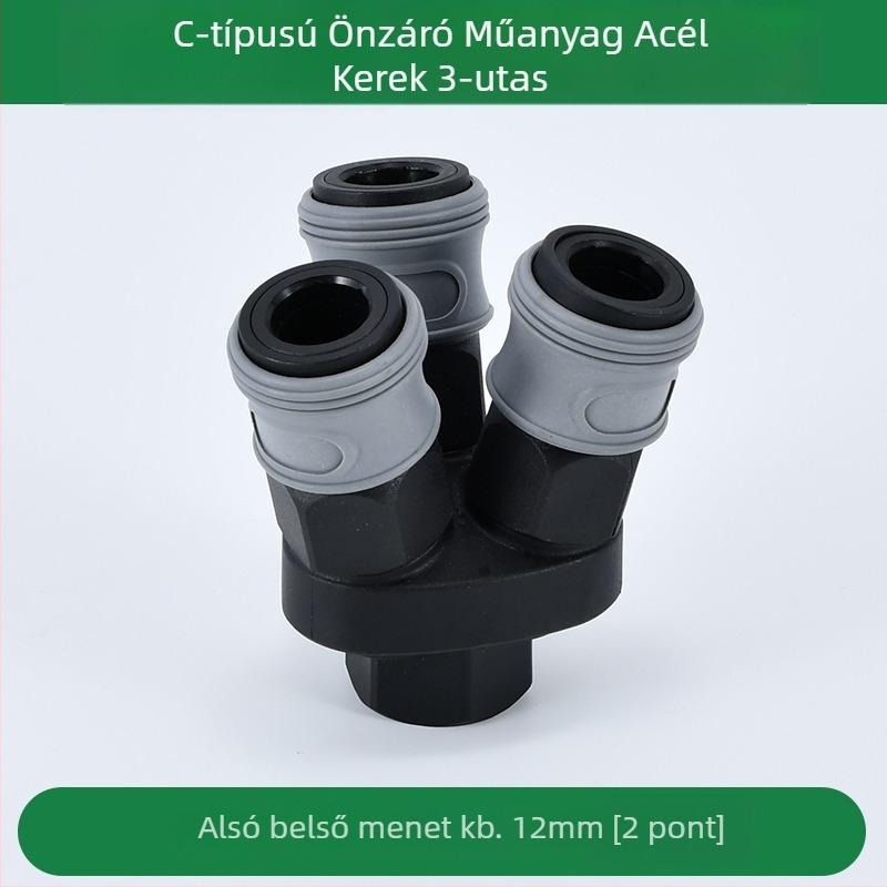 Önzáródó C-típusú kerek kétszárnyú pneumatikus gyorscsatlakozó SMY légpumpákhoz/kompresszorokhoz; SMV kerek háromutas csatlakozó