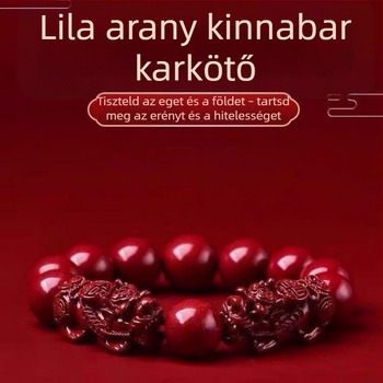 Uniszex cinnabar Pixiu karkötő, lila arany homok gyöngyök, buddhista gyöngyök, zodiákus év