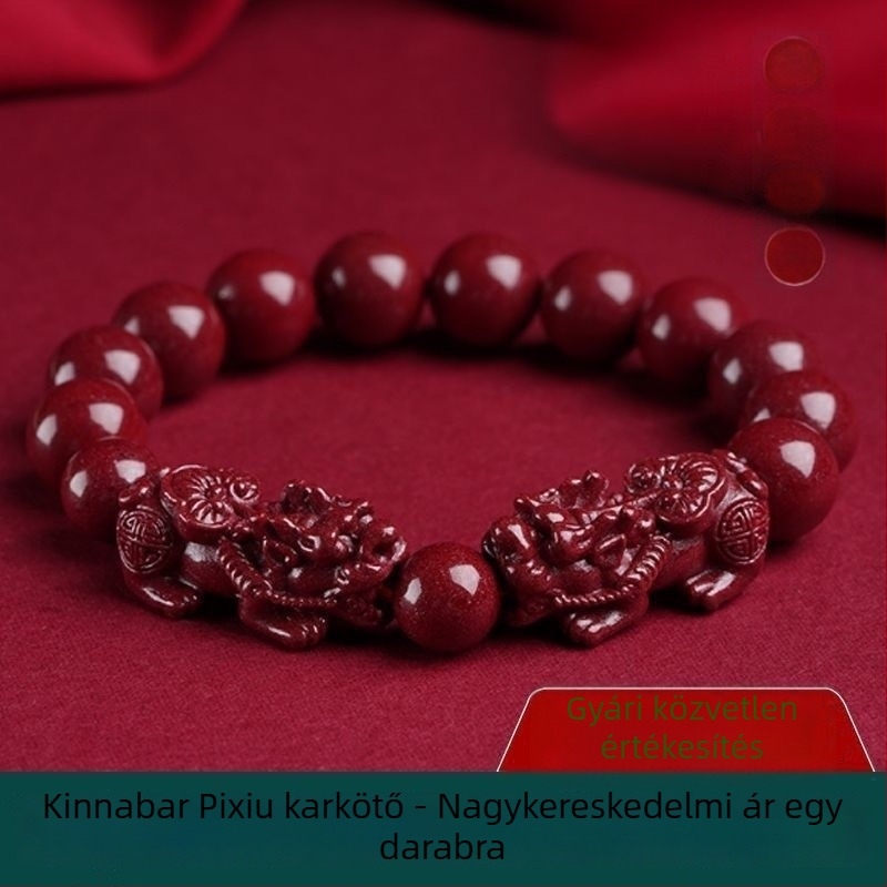 Uniszex cinnabar Pixiu karkötő, lila arany homok gyöngyök, buddhista gyöngyök, zodiákus év