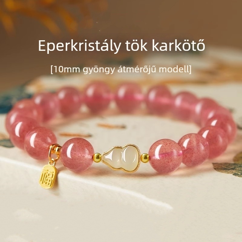 Természetes eperkvarc karkötő jadeval, tök alakú talizmánnal, csillagjegy évre tervezett, exkluzív luxus ékszer, ajándék a legjobb barátnőnek