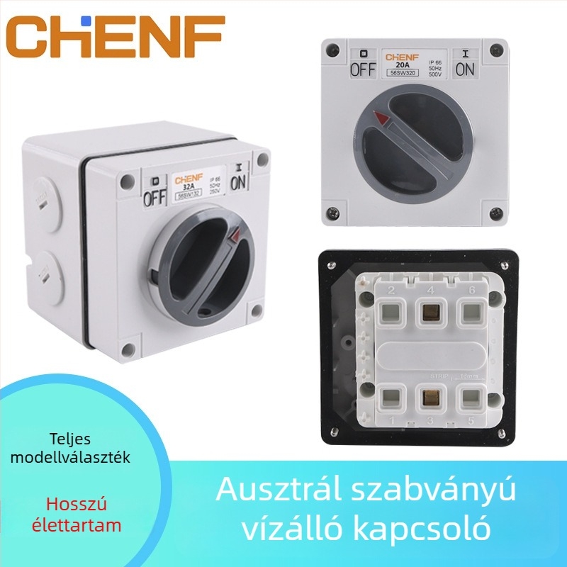 Kültéri ipari por- és vízálló forgókapcsoló, 10–63 A, szakító/terheléskapcsoló
