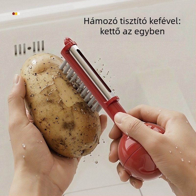 Szabadalmaztatott tumbler-stílusú háztartási hámozó, három‑in‑egy gyümölcs- és zöldséghámozó eszköz, vastagított penge, logó testreszabás lehetséges