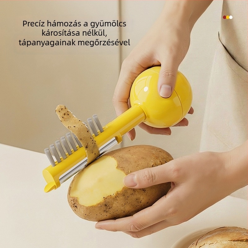 Szabadalmaztatott tumbler-stílusú háztartási hámozó, három‑in‑egy gyümölcs- és zöldséghámozó eszköz, vastagított penge, logó testreszabás lehetséges