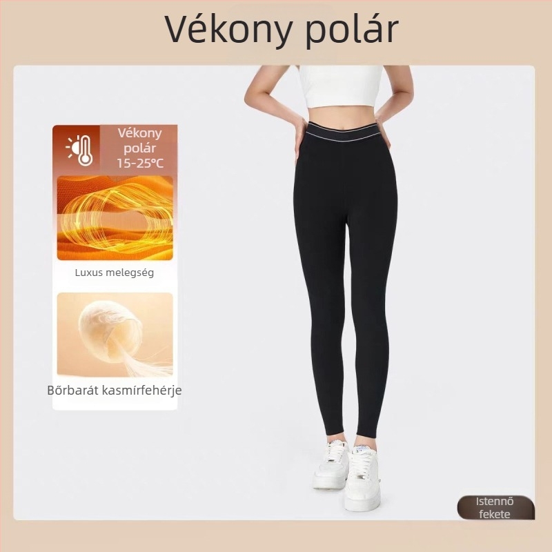 Felhő mintás leggings, 3/4 hosszú, őszi–téli külső viselethez, fleecebéléses, meleg, fekete, mindennapi