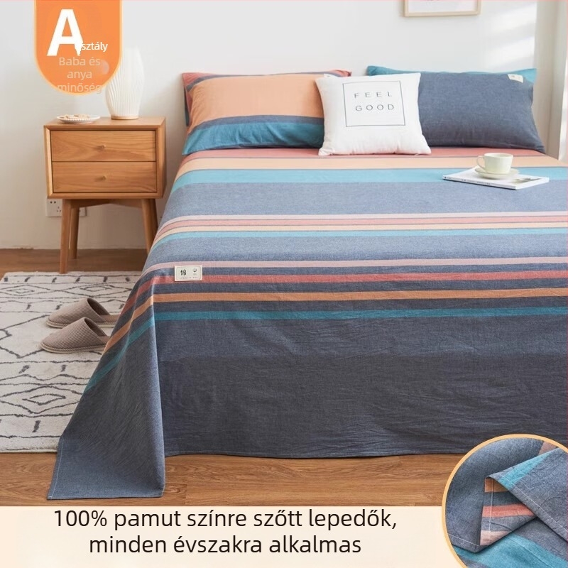 100% pamut, fonalas színű ágynemű 3 részes készlet, nyári használathoz, egy- és kétszemélyes ágyhoz, otthoni/kollegiumi használatra, mosott pamut