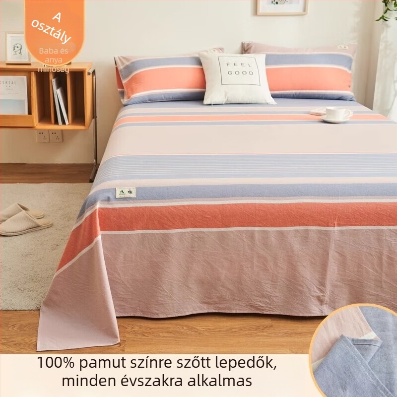 100% pamut, fonalas színű ágynemű 3 részes készlet, nyári használathoz, egy- és kétszemélyes ágyhoz, otthoni/kollegiumi használatra, mosott pamut