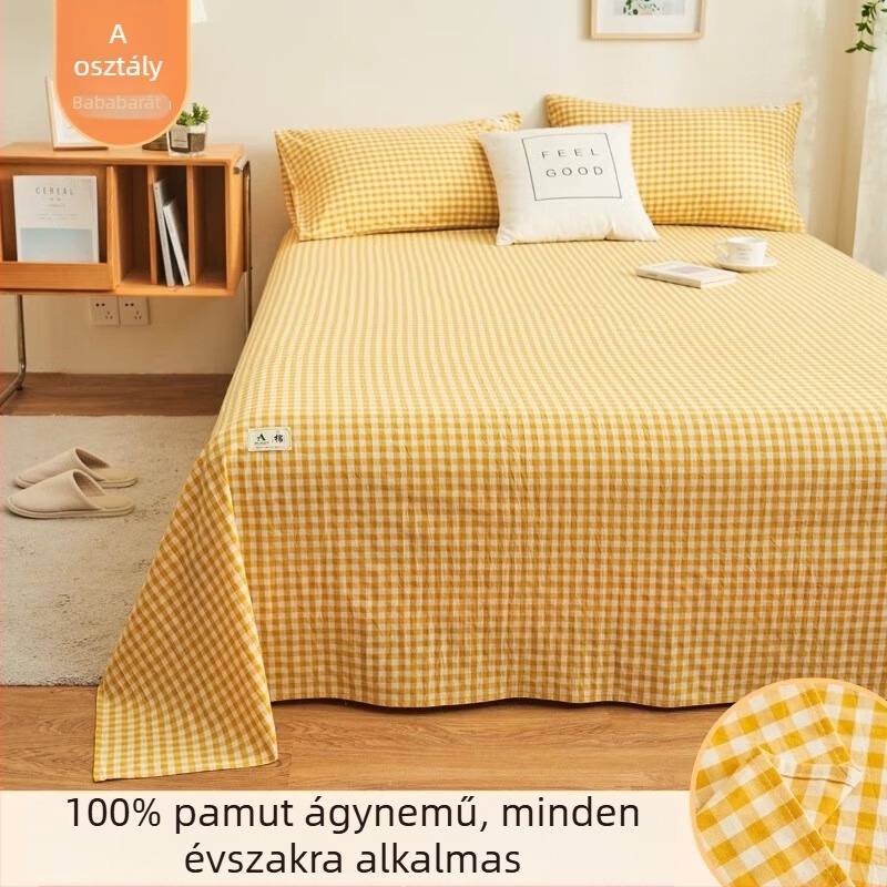 100% pamut, fonalas színű ágynemű 3 részes készlet, nyári használathoz, egy- és kétszemélyes ágyhoz, otthoni/kollegiumi használatra, mosott pamut