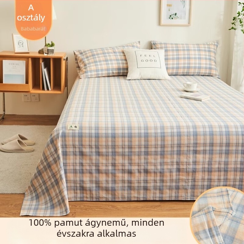100% pamut, fonalas színű ágynemű 3 részes készlet, nyári használathoz, egy- és kétszemélyes ágyhoz, otthoni/kollegiumi használatra, mosott pamut