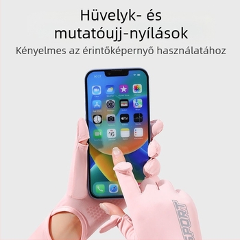 Női UV-védett napvédő karvédők, jégselyem anyagból, hosszított kivitel vezetéshez és kültéri nyári használathoz, csúszásmentes