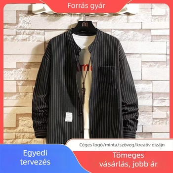 Férfi hosszú ujjú csíkos ing, lazább szabás, koreai stílusú casual