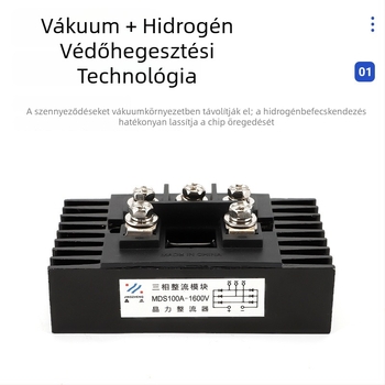 MDS100A háromfázisú hídcsomag alumínium alaplappal és beépített hűtőbordával, integrált hatótáv-kiegészítő, egyenirányító híd indukciós fűtéshez.