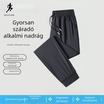 Férfi Ice Silk casual nadrág, laza fazon tavasz–nyár, vékony anyagú, gyorsan szárad, légáteresztő, egyenes szabás