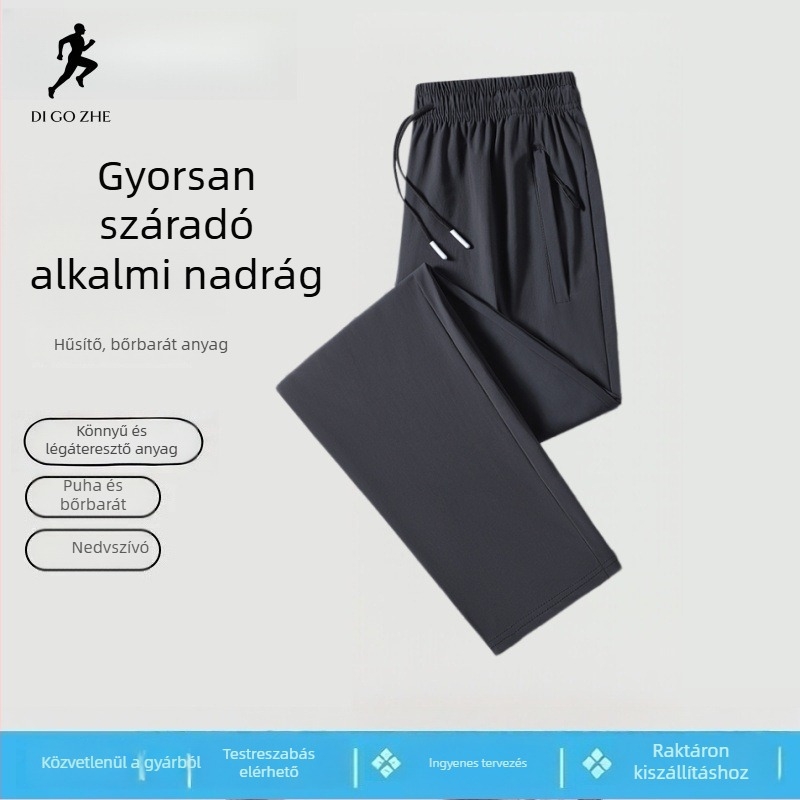 Férfi Ice Silk casual nadrág, laza fazon tavasz–nyár, vékony anyagú, gyorsan szárad, légáteresztő, egyenes szabás