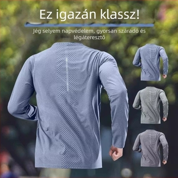 Férfi Ice Silk gyorsan száradó vékony hosszú ujjú sportos póló, UV-védelmet, lélegző edzéshez