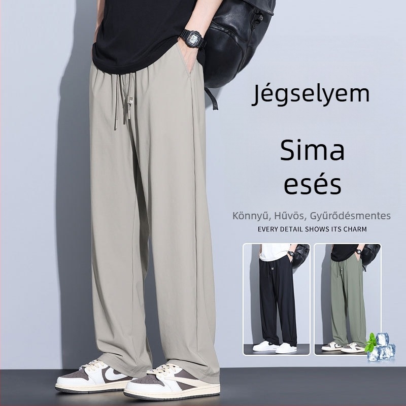 Férfi ICE SILK gyorsan száradó, széleslábú nyári nadrág, egyenes szabású, könnyű