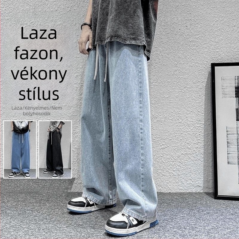 Férfiaknak szóló amerikai utcai stílusú farmerek, tavasz–nyár, új modell, egyenes, laza, széles szárú, retro casual nadrágok