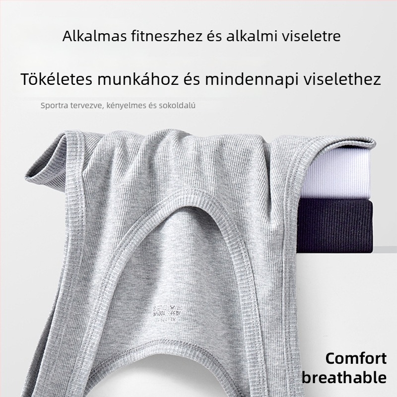 Férfi bordázott ujjatlan felső, 100% pamut, 240 g tömeg, laza szabás, egyszínű, nyáron lélegző