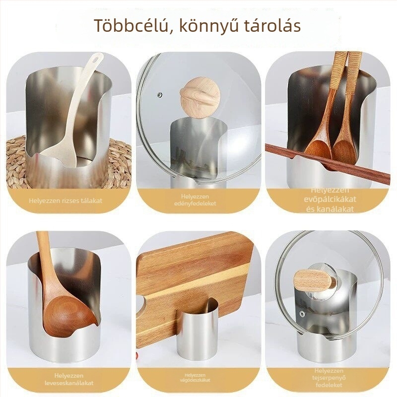 Erősített rozsdamentes acél edényfedő tartó – többfunkciós asztali tároló vágódeszkákhoz, kanálokhoz és spatulákhoz