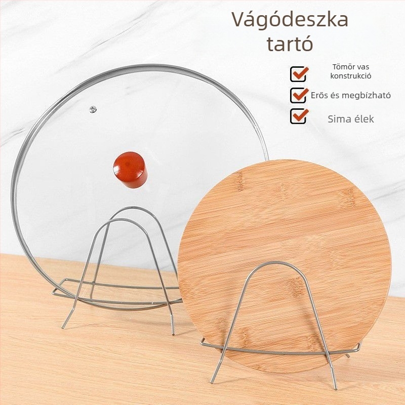Erősített rozsdamentes acél edényfedő tartó – többfunkciós asztali tároló vágódeszkákhoz, kanálokhoz és spatulákhoz