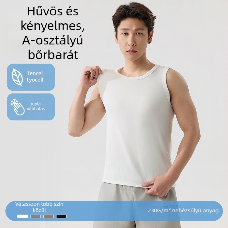 Férfi fehér Lyocell sportos ujjatlan felső, széles vállú