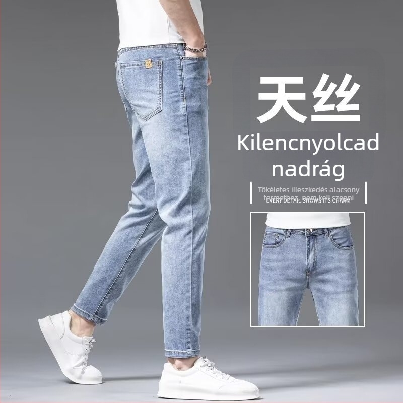 Férfi cropped denim farmernadrág – karcsú, egyenes szabás, mosott hatás, középmagas derék, elasztikus