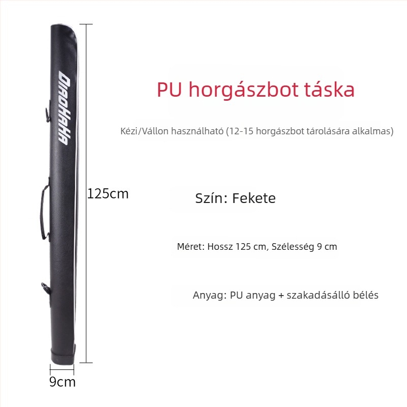 PU-kemény burkolatú horgászbottáska, vízálló, egy rétegű, 1,25 m és 1,2 m hosszúságú, horgászfelszerelés tárolására