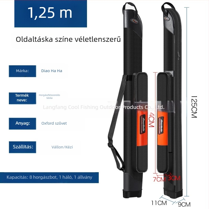 PU-kemény burkolatú horgászbottáska, vízálló, egy rétegű, 1,25 m és 1,2 m hosszúságú, horgászfelszerelés tárolására