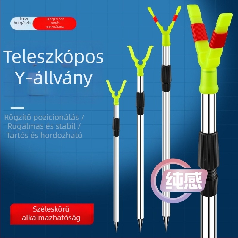 Y-alakú horgászbot-tartó rozsdamentes acélból, földbe süllyeszthető a hosszú dobásokhoz